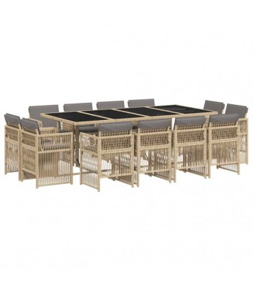 vidaXL 13 Piece Garden Dining Set with Cushions Mix Beige Poly Rattan
