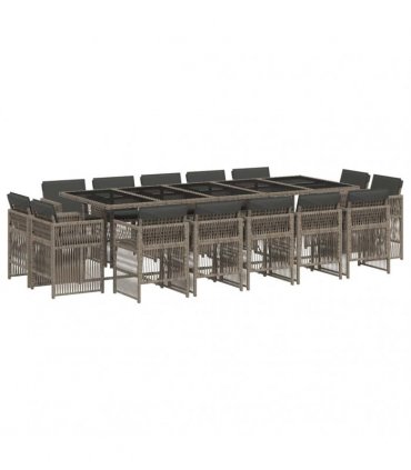 vidaXL 15 Piece Garden Dining Set with Cushions Grey Poly Rattan