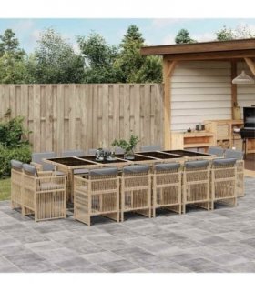 vidaXL 15 Piece Garden Dining Set with Cushions Mix Beige Poly Rattan