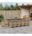 vidaXL 15 Piece Garden Dining Set with Cushions Mix Beige Poly Rattan
