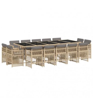 vidaXL 15 Piece Garden Dining Set with Cushions Mix Beige Poly Rattan