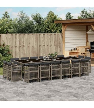 vidaXL 17 Piece Garden Dining Set with Cushions Grey Poly Rattan