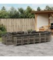 vidaXL 17 Piece Garden Dining Set with Cushions Grey Poly Rattan