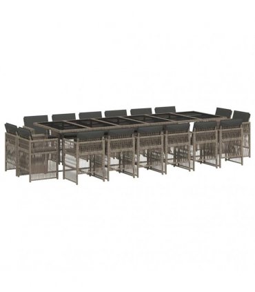 vidaXL 17 Piece Garden Dining Set with Cushions Grey Poly Rattan
