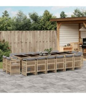 vidaXL 17 Piece Garden Dining Set with Cushions Mix Beige Poly Rattan