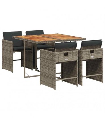 vidaXL 5 Piece Garden Dining Set with Cushions Grey Poly Rattan