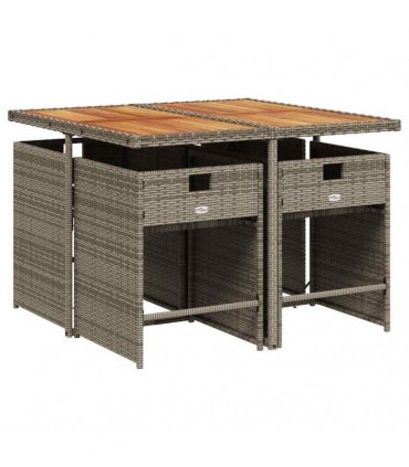 vidaXL 5 Piece Garden Dining Set with Cushions Grey Poly Rattan