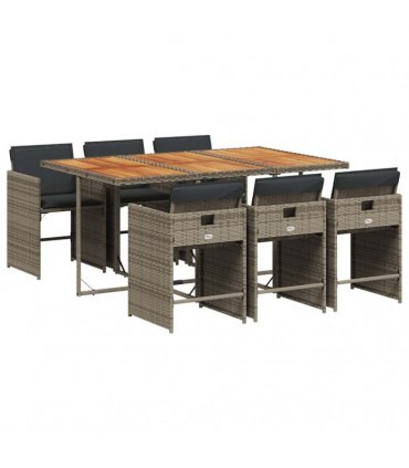 vidaXL 7 Piece Garden Dining Set with Cushions Grey Poly Rattan