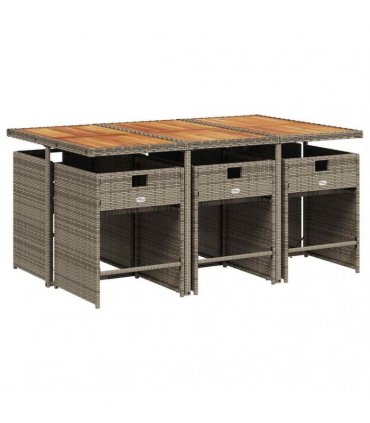 vidaXL 7 Piece Garden Dining Set with Cushions Grey Poly Rattan