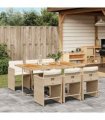 vidaXL 7 Piece Garden Dining Set with Cushions Beige Poly Rattan