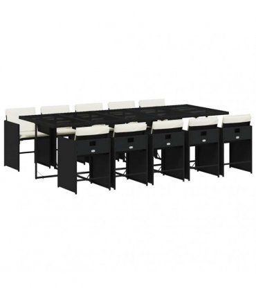 vidaXL 11 Piece Garden Dining Set with Cushions Black Poly Rattan