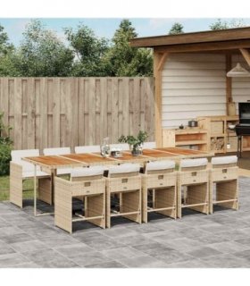 vidaXL 11 Piece Garden Dining Set with Cushions Beige Poly Rattan