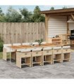vidaXL 11 Piece Garden Dining Set with Cushions Beige Poly Rattan