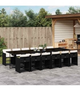 vidaXL 13 Piece Garden Dining Set with Cushions Black Poly Rattan