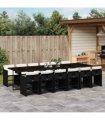 vidaXL 13 Piece Garden Dining Set with Cushions Black Poly Rattan