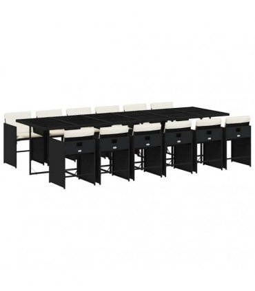 vidaXL 13 Piece Garden Dining Set with Cushions Black Poly Rattan
