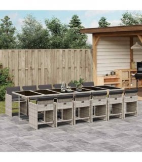 vidaXL 13 Piece Garden Dining Set with Cushions Light Grey Poly Rattan