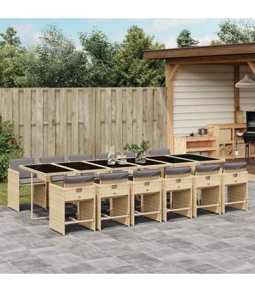 vidaXL 13 Piece Garden Dining Set with Cushions Mix Beige Poly Rattan