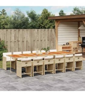vidaXL 13 Piece Garden Dining Set with Cushions Beige Poly Rattan