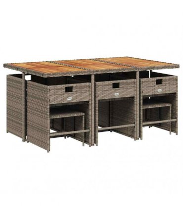vidaXL 11 Piece Garden Dining Set with Cushions Grey Poly Rattan