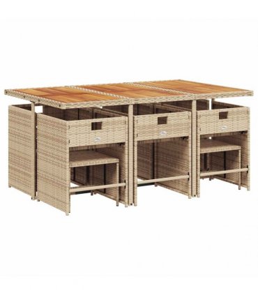 vidaXL 11 Piece Garden Dining Set with Cushions Beige Poly Rattan