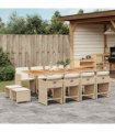 vidaXL 13 Piece Garden Dining Set with Cushions Beige Poly Rattan