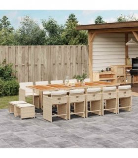vidaXL 15 Piece Garden Dining Set with Cushions Beige Poly Rattan