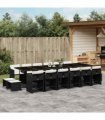 vidaXL 17 Piece Garden Dining Set with Cushions Black Poly Rattan