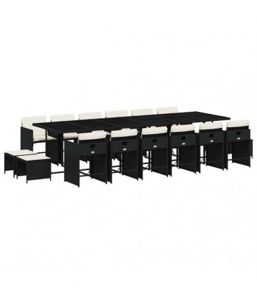 vidaXL 17 Piece Garden Dining Set with Cushions Black Poly Rattan