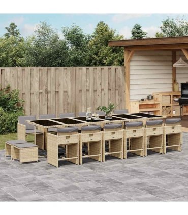 vidaXL 17 Piece Garden Dining Set with Cushions Mix Beige Poly Rattan