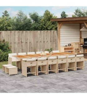 vidaXL 17 Piece Garden Dining Set with Cushions Beige Poly Rattan