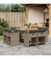 vidaXL 9 Piece Garden Dining Set with Cushions Grey Poly Rattan
