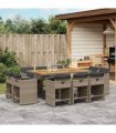 vidaXL 11 Piece Garden Dining Set with Cushions Grey Poly Rattan