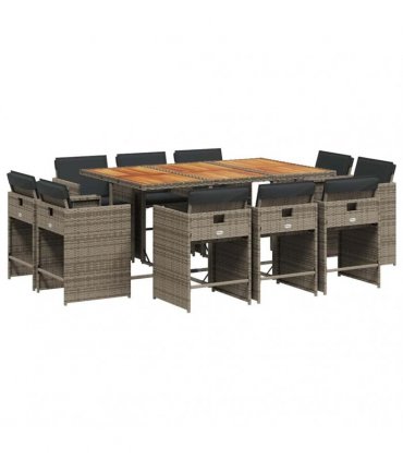 vidaXL 11 Piece Garden Dining Set with Cushions Grey Poly Rattan