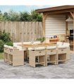 vidaXL 11 Piece Garden Dining Set with Cushions Beige Poly Rattan