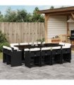 vidaXL 13 Piece Garden Dining Set with Cushions Black Poly Rattan