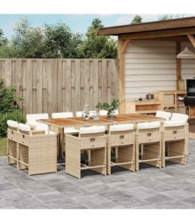 vidaXL 13 Piece Garden Dining Set with Cushions Beige Poly Rattan