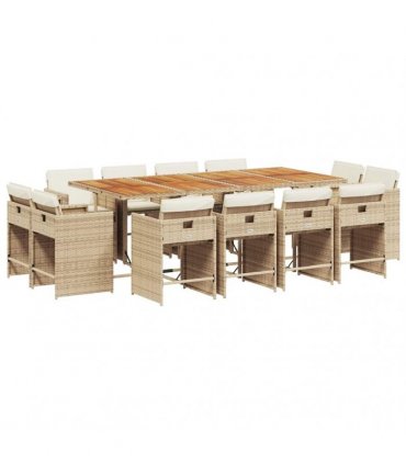 vidaXL 13 Piece Garden Dining Set with Cushions Beige Poly Rattan