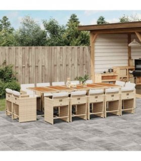 vidaXL 15 Piece Garden Dining Set with Cushions Beige Poly Rattan