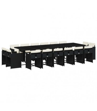 vidaXL 17 Piece Garden Dining Set with Cushions Black Poly Rattan