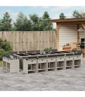 vidaXL 17 Piece Garden Dining Set with Cushions Light Grey Poly Rattan