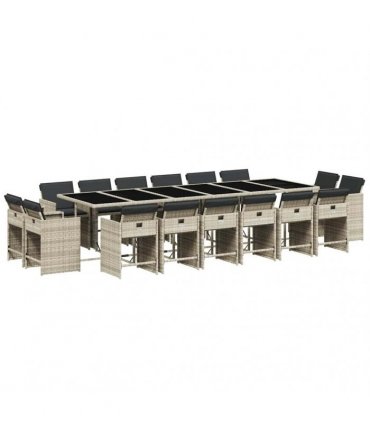 vidaXL 17 Piece Garden Dining Set with Cushions Light Grey Poly Rattan