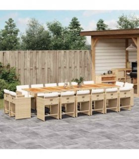 vidaXL 17 Piece Garden Dining Set with Cushions Beige Poly Rattan