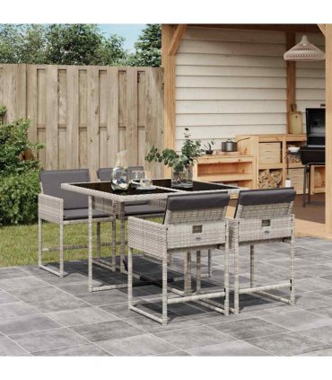 vidaXL 5 Piece Garden Dining Set with Cushions Light Grey Poly Rattan