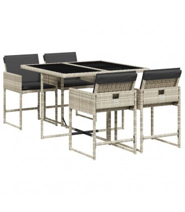 vidaXL 5 Piece Garden Dining Set with Cushions Light Grey Poly Rattan
