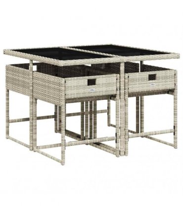 vidaXL 5 Piece Garden Dining Set with Cushions Light Grey Poly Rattan