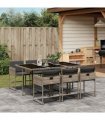 vidaXL 7 Piece Garden Dining Set with Cushions Grey Poly Rattan