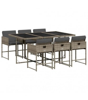 vidaXL 7 Piece Garden Dining Set with Cushions Grey Poly Rattan