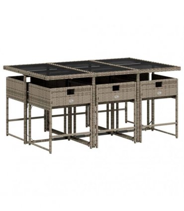 vidaXL 7 Piece Garden Dining Set with Cushions Grey Poly Rattan
