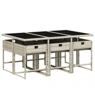 vidaXL 7 Piece Garden Dining Set with Cushions Light Grey Poly Rattan